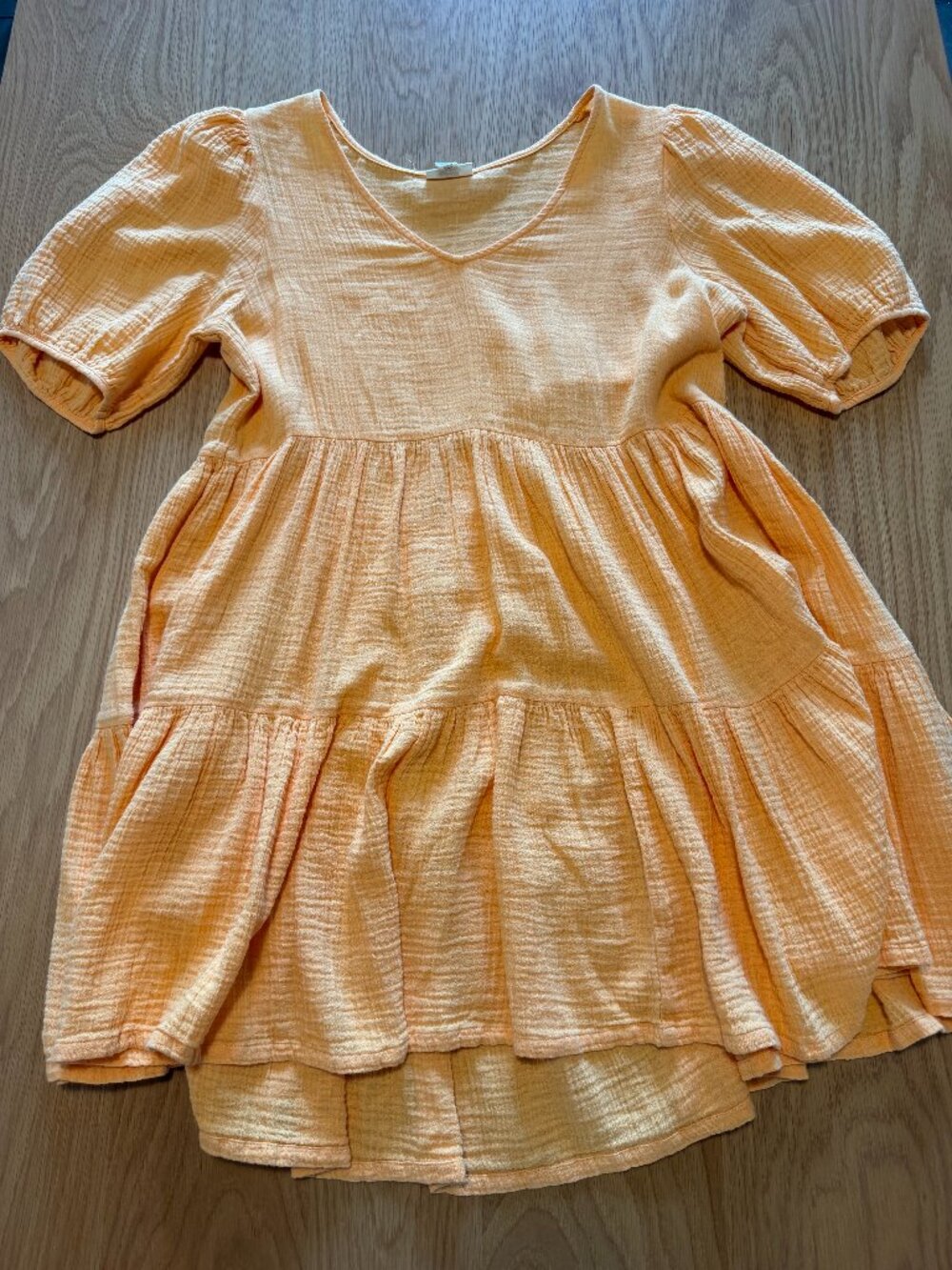 a.n.a Apricot Cotton Gauze Tiered Puff Sleeve Dress – Size Small